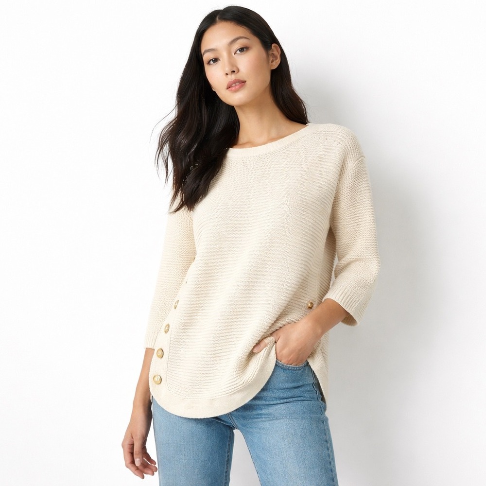 Gerard Darel Womens Ivory Knit Sweater Side Button Sz 2 Parisian Chic